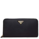 Prada Saffiano Metal Zip Around Black Wallet